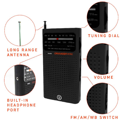 Crusader Mini NOAA Radio AM/FM (Red