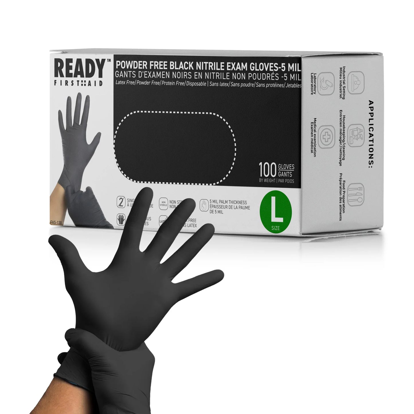 Black Nitrile Gloves (L), Box Of 100 Pieces, 5.0 Mil - Ready First Aid™