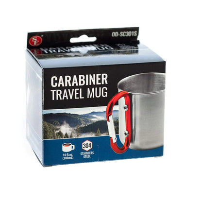Stainless Steel Travel Mug with Red 3" Carabiner Handle (300ml)