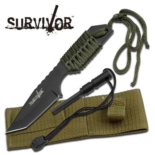 7 Inch Hunting Knife With Fire Starter Survival Pocket Sheath